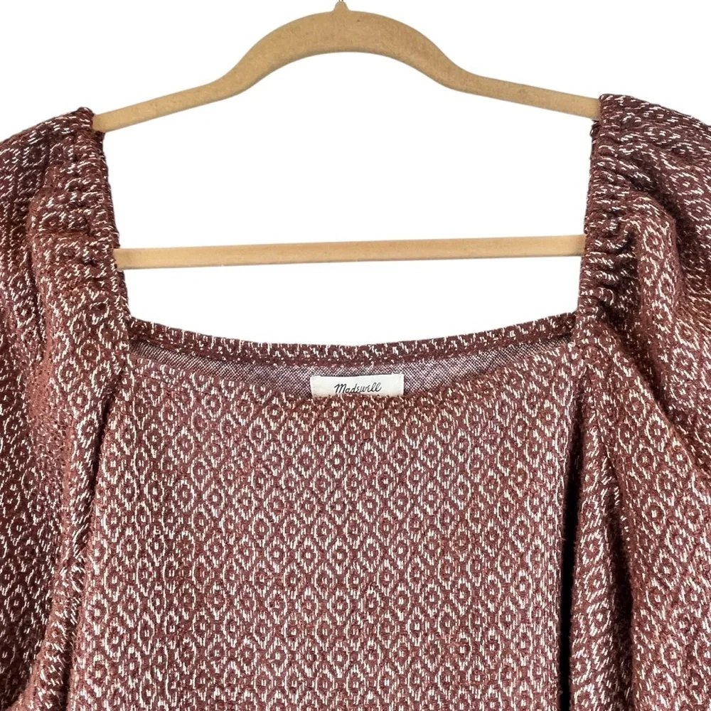 Madewell Jacquard Puff-Sleeve Top Square Neck  Dark Merlot Brown Sz XL